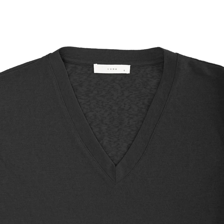 Linen V-Neck T-Shirt - Black