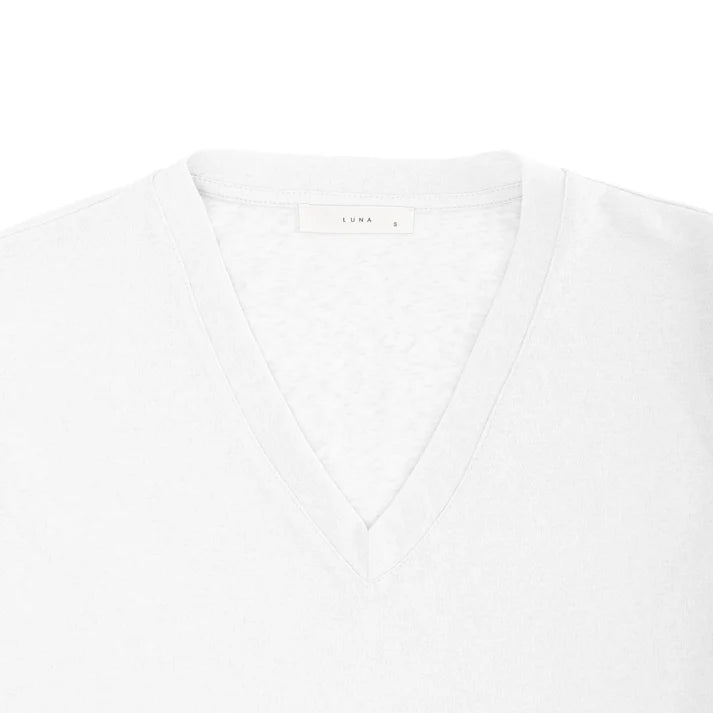 Linen V-Neck T-Shirt in White