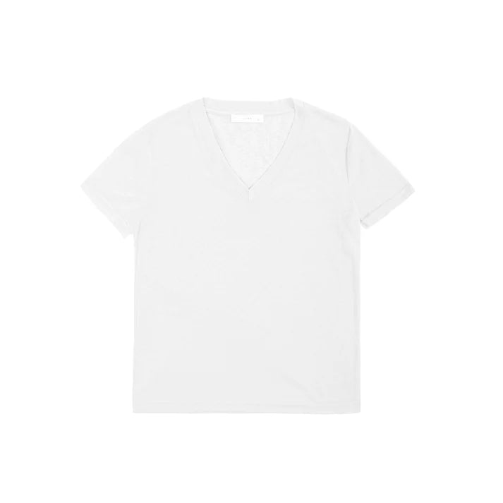 Linen V-Neck T-Shirt in White