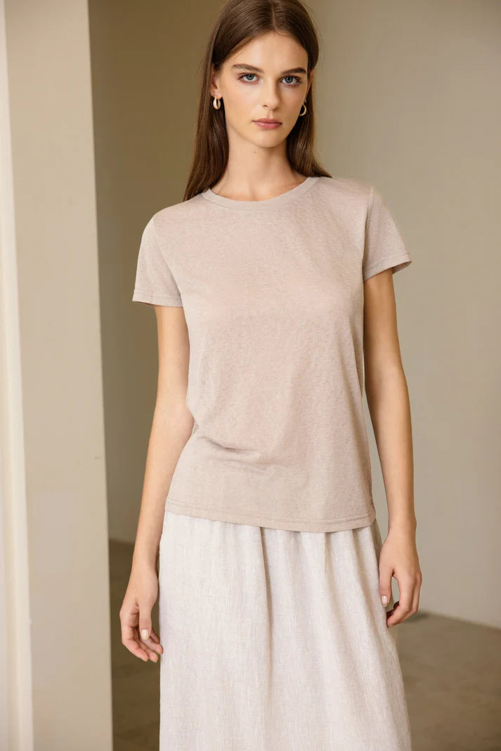 Linen T-Shirt in Sand