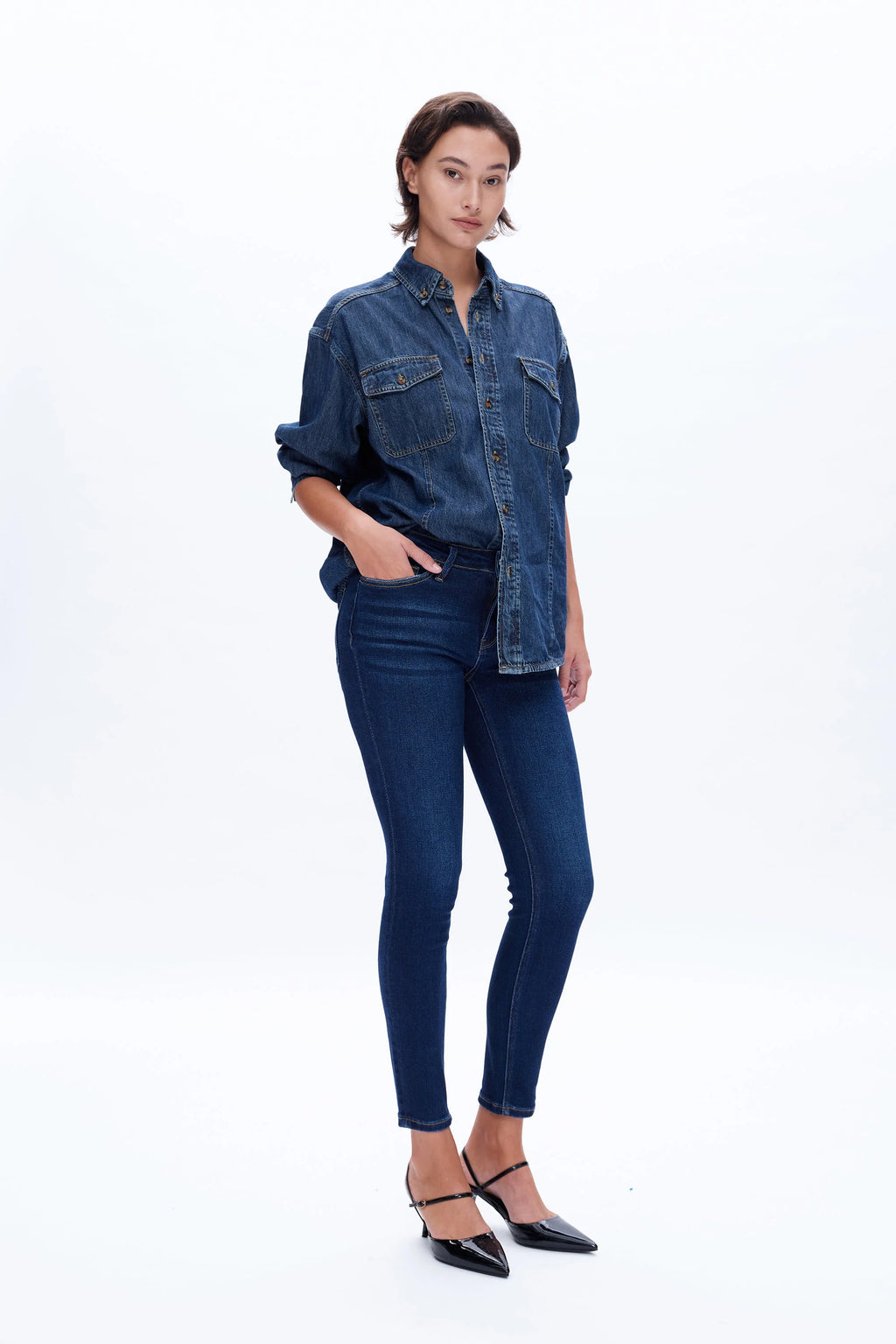 Mary Mid Rise skinny Denim in Dark Blue