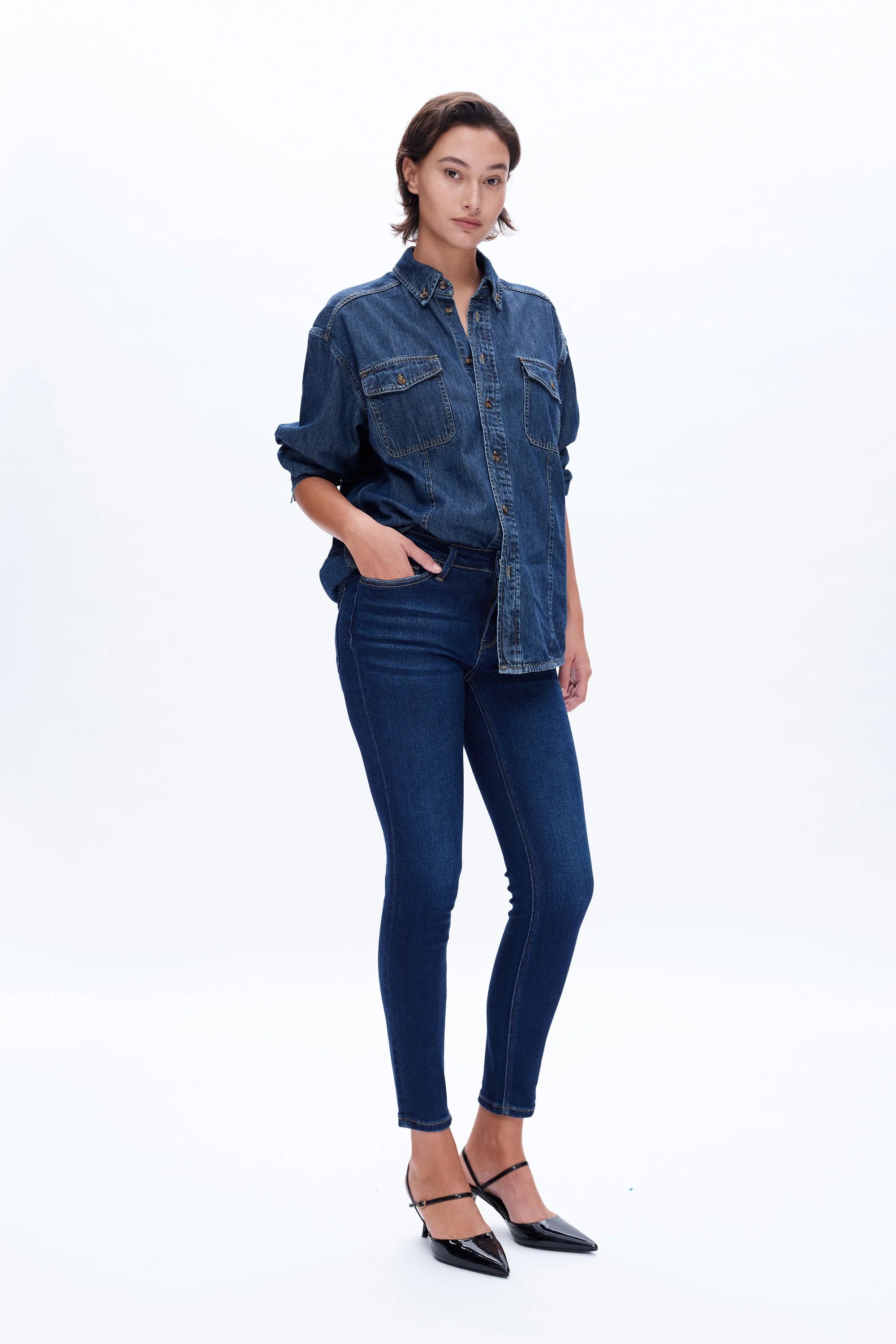 Mary Mid Rise skinny Denim in Dark Blue