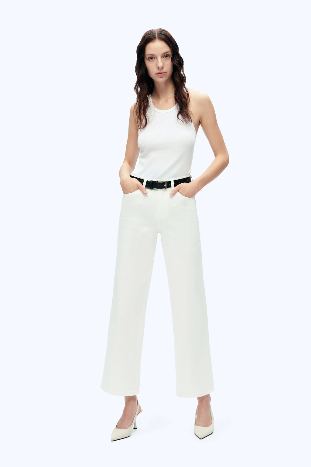 High Rise Wide Leg Denim in White