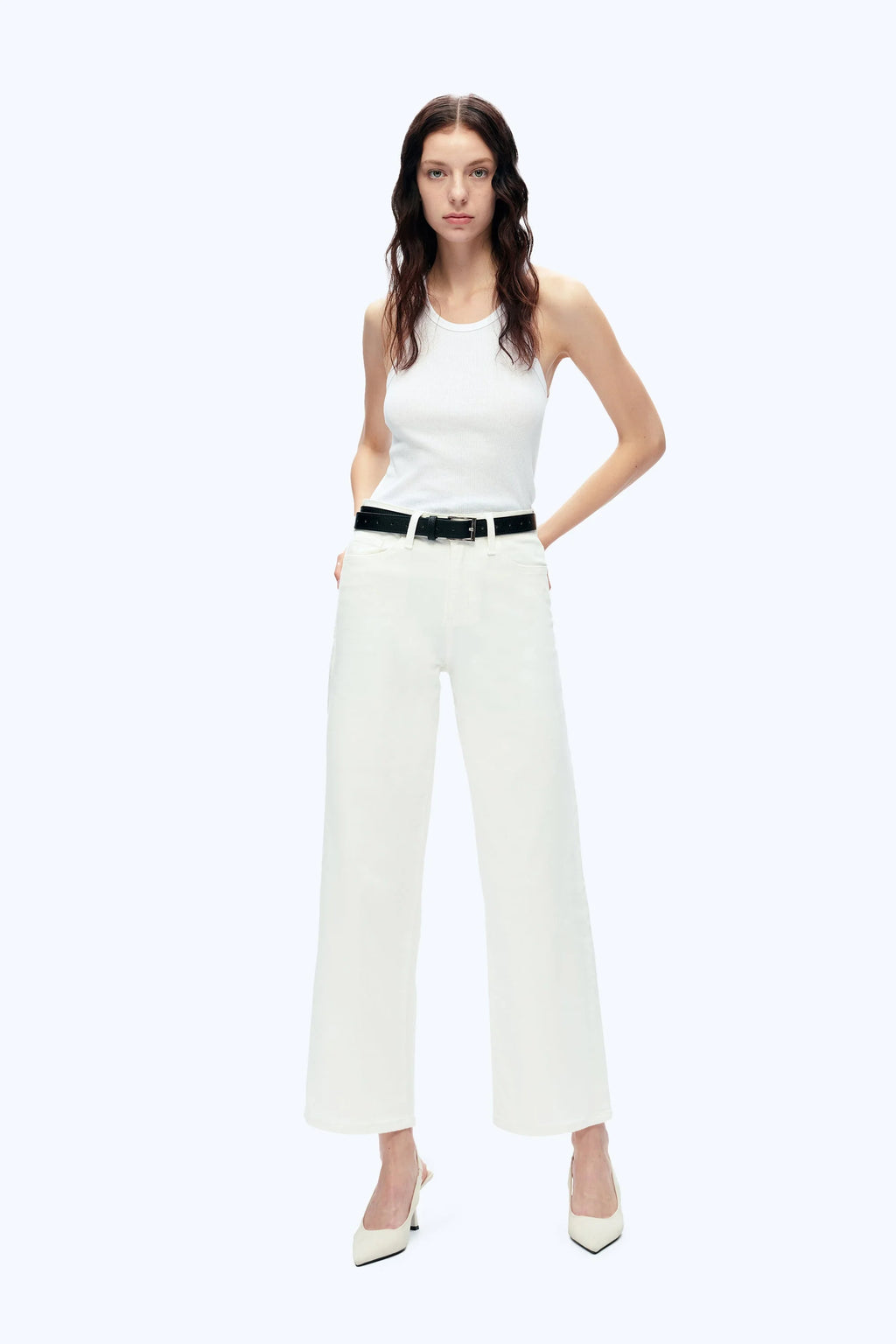 High Rise Wide Leg Denim in White