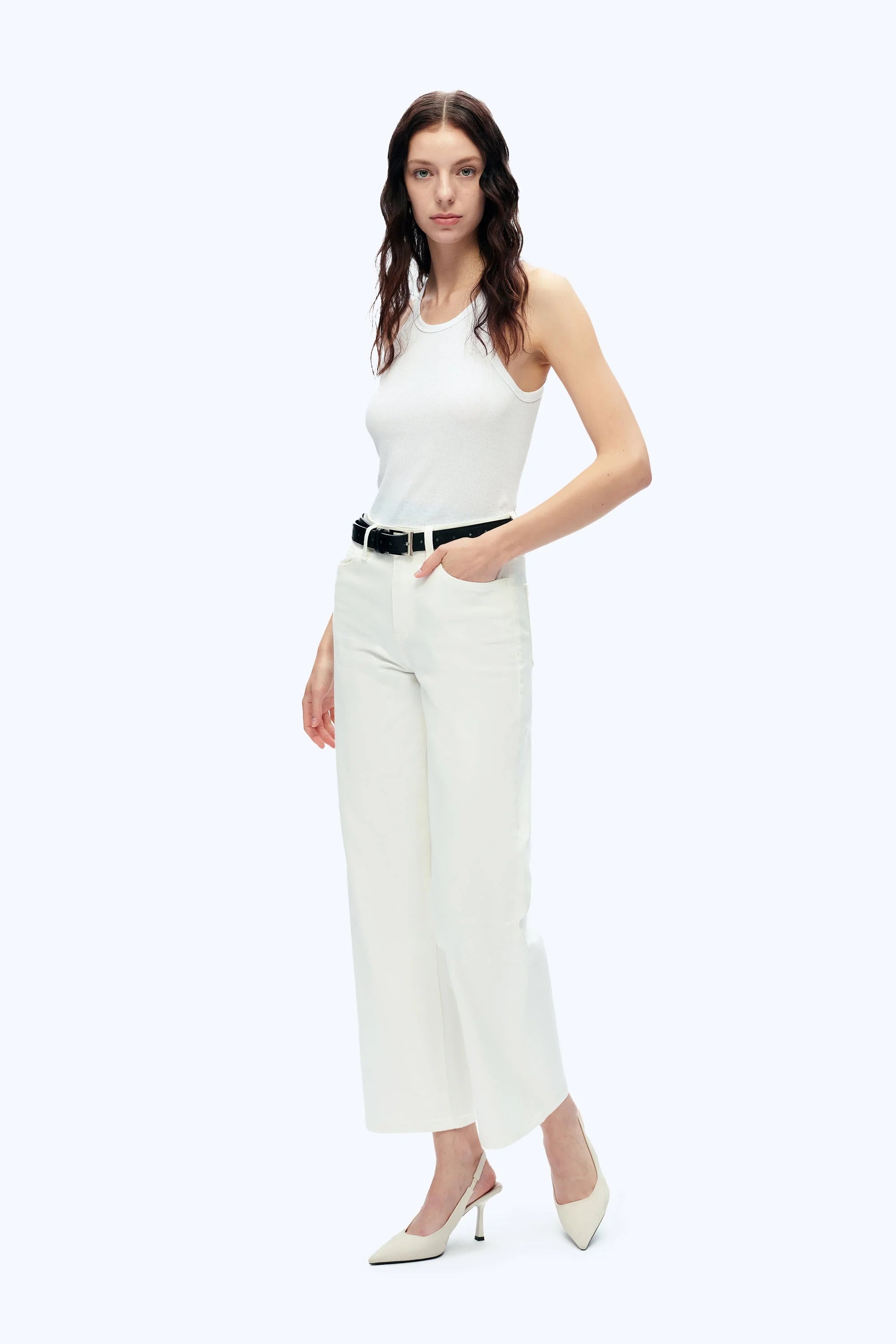 High Rise Wide Leg Denim in White