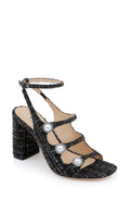 Vella Tweed Pearl Embellished Block Heel Sandals