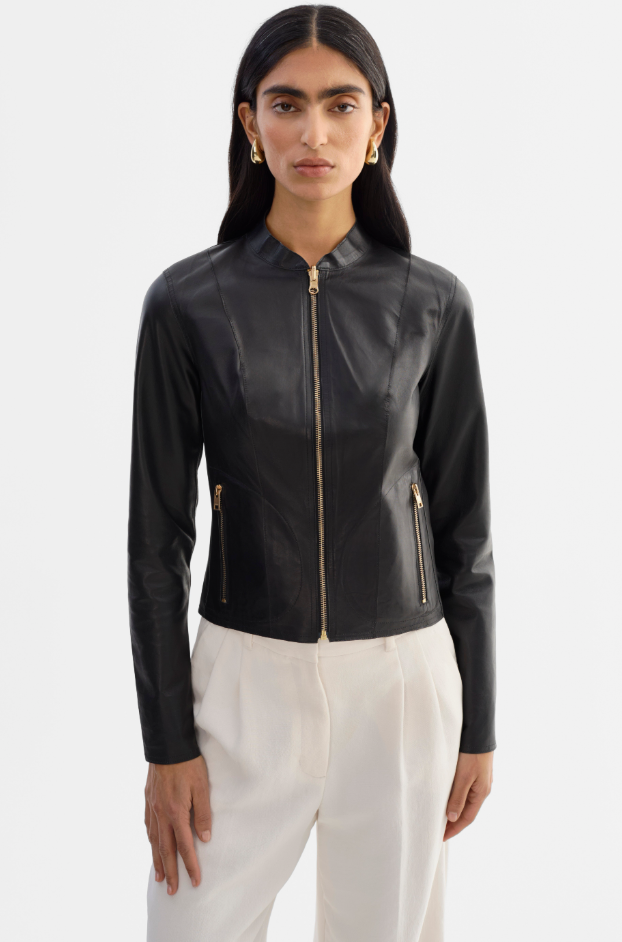 CHAPIN Reversible Leather Jacket in Blk/Gld