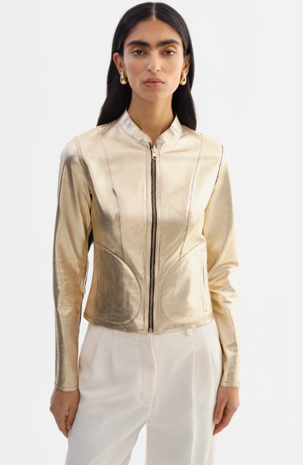 CHAPIN Reversible Leather Jacket in Blk/Gld