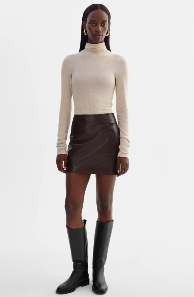 Rowan Leath Mini Skirt in Dark Brown