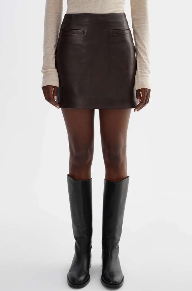 Rowan Leath Mini Skirt in Dark Brown