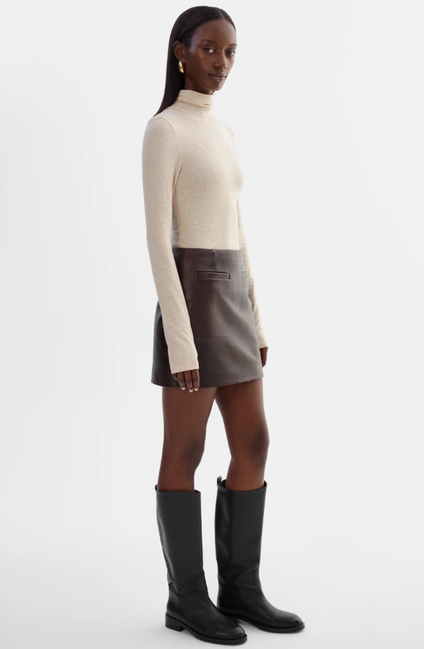 Rowan Leath Mini Skirt in Dark Brown