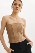 Davina Leather Bustier in Sesame