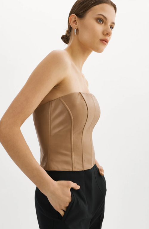 Davina Leather Bustier in Sesame