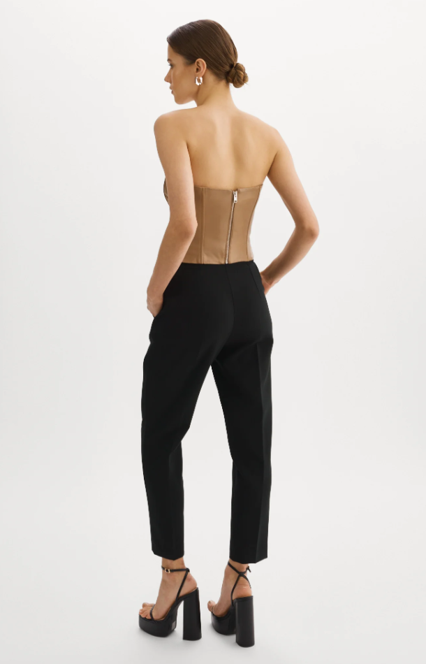 Davina Leather Bustier in Sesame