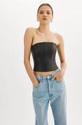 Davina Leather Bustier in Black