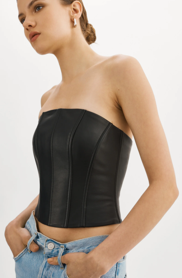 Davina Leather Bustier in Black