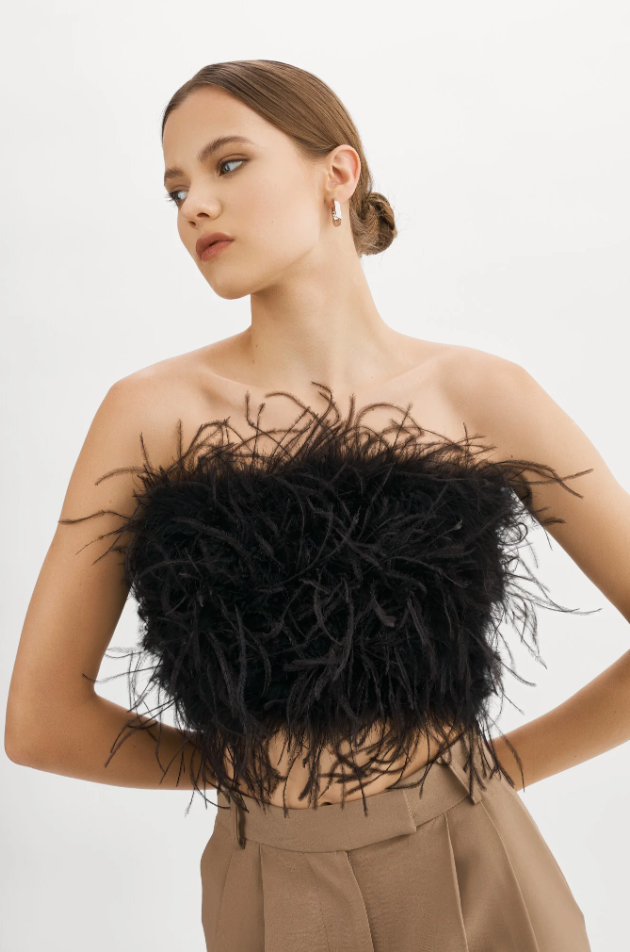 Zaina feather Bustier in Black