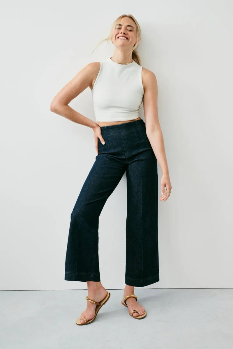 Crop Wide Leg Jeans in Dark Rinse