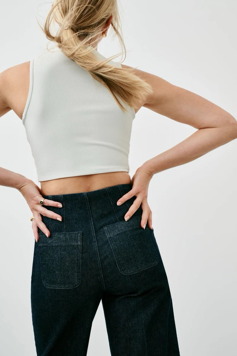Crop Wide Leg Jeans in Dark Rinse