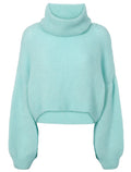 Andrea Rollneck Cropped Alpaca Pullover Seafoam Green