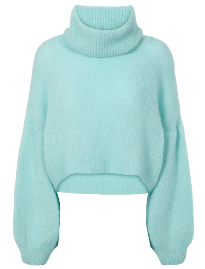 Andrea Rollneck Cropped Alpaca Pullover Seafoam Green