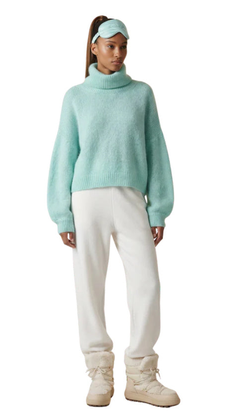 Andrea Rollneck Cropped Alpaca Pullover Seafoam Green