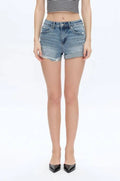 Siri Mid Rise Distressed Rolled Hem Denim Shorts